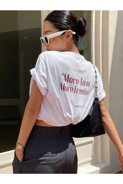 VBSVİBES Πλεκτό μπλουζάκι Unisex Λευκό Oversize More Love με στάμπα