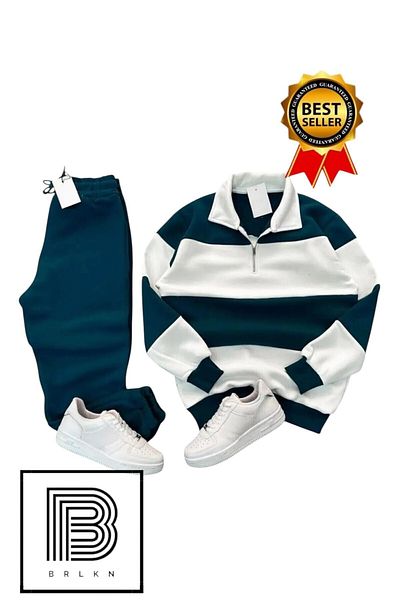 BRLKN Set de trening din bumbac cu dungi groase UNISEX sezon nou - jumatate de fermoar, 3 fire