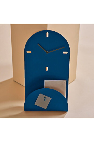 Artepera Flow Metal Sessiz Duvar Saati Ve Duvar Rafı - 58x30 Cm - Gök Mavisi - Modern Ev Dekorasyonu - Aps164