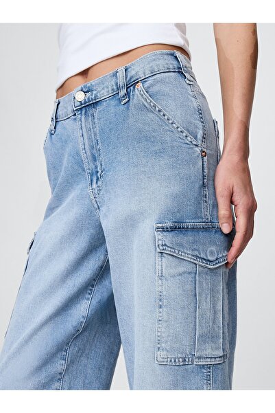 GAP Kadın Mavi Mid Rise '90s Loose Kargo Jean Pantolon
