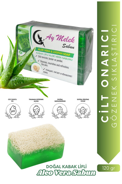 AYMELEK Aloe Vera Özlü Doğal Kabak Lifli Güzellik Sabunu Cilt Kırışıklık Önle...