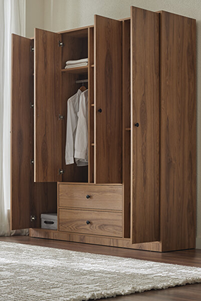 Enza Home Kalinsta 4 Kapaklı Gardırop - Ceviz