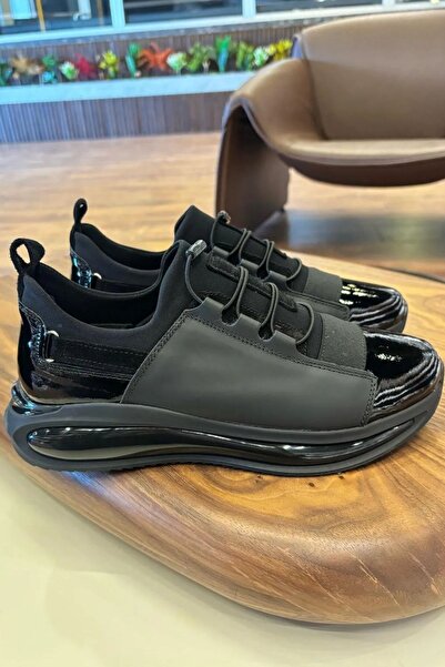 Paulo 1056 SİYAH RUGAN DETAYLI HAKİKİ DERİ ERKEK SNEAKERS - ERKEK SPOR AYAKKABI