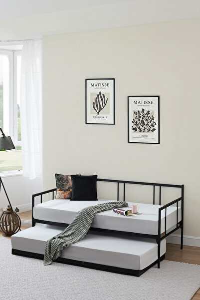 Unimet Forte Yavrulu Daybed Tek-Çift Kişilik Sedir Metal Karyola Yatak Seti Siyah