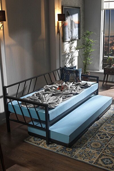Unimet Glory Yavrulu Daybed Tek-çift Kişilik Sedir Metal Karyola Yatak Seti Siyah