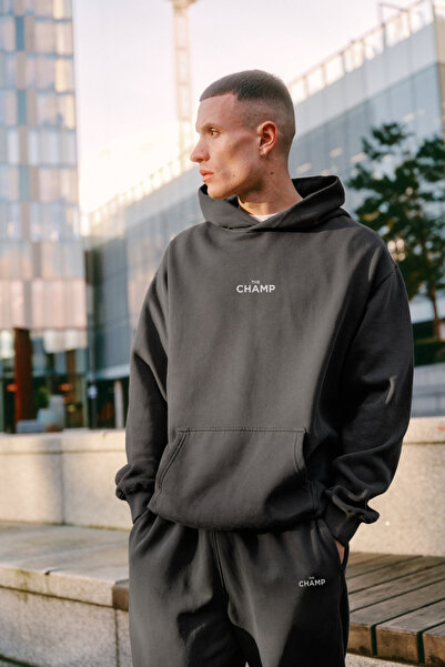 The Champ Clothing Hooded Unisex Oversize Tracksuit Set Medium Thechamp Printed Smoked – Cotton Jogger & Sweatshirt