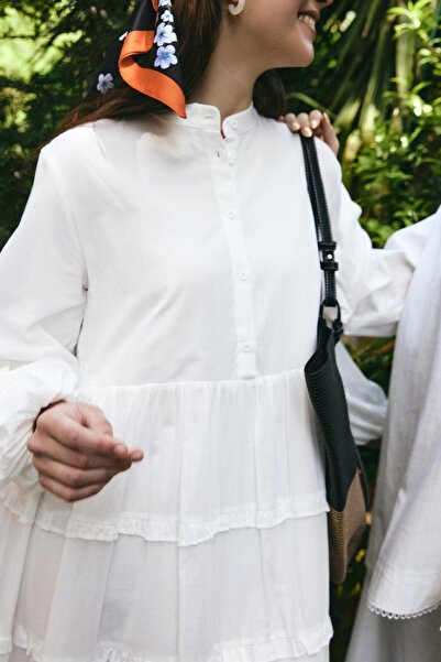 KADRİYE BAŞTÜRK Azur Voile Tiered Long Dress Ecru