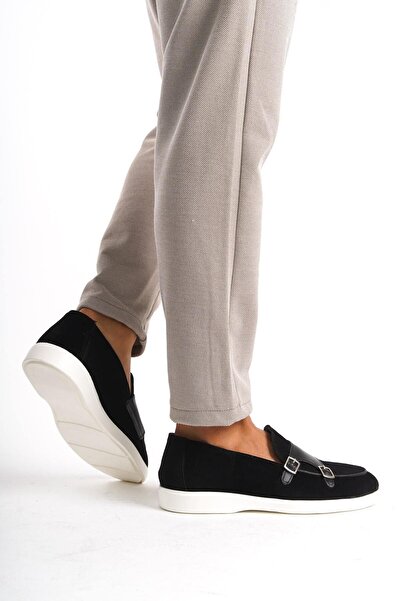 Mubiano Истинска кожа MBKRY105-S Мъжки панталон с копчета Детайл Черни мокасини