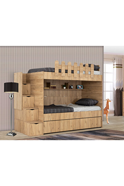 evimşah mobilya EVİMŞAH CEVİZ / CEVİZ 90 * 190 3 LÜ YAVRU YATAKLI RANZA