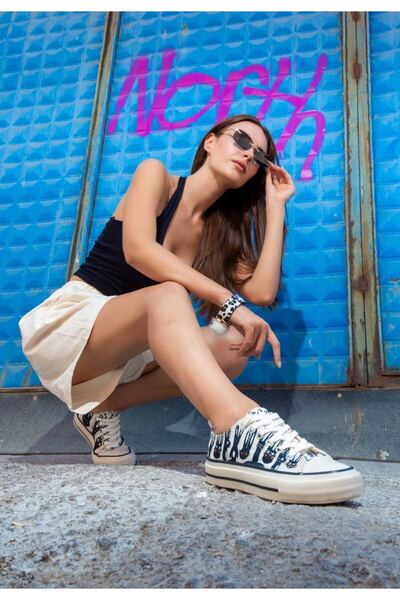 Dogo Women's Vegan White Sneakers - Line of Rabbits Design