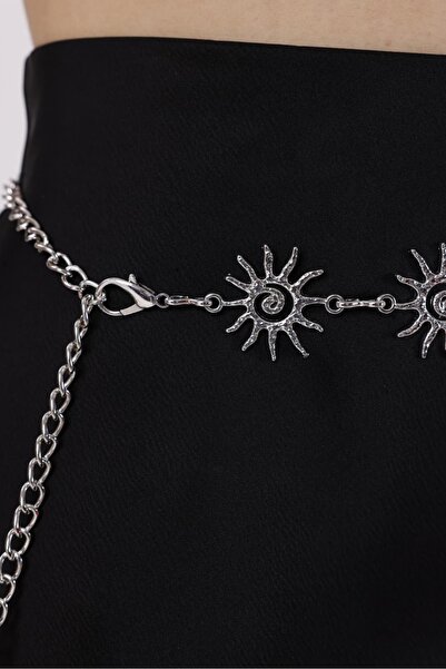 Mynoa Silver/Sun Figured, Chain Waist Belt, Women's Belt, Pantalon Belt