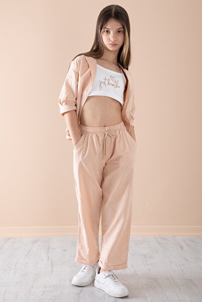 Cansın Mini Orange Half Sleeve Girl's 3 Piece Cropped Suit 20323