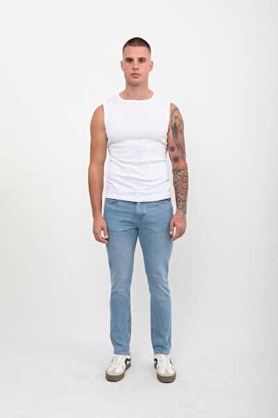 Bluewhite Ανδρικό τζιν παντελόνι με λεπτή εφαρμογή με χαμηλή μέση λεπτή εφαρμογή Skinny Leg Lycra ανοιχτό μπλε