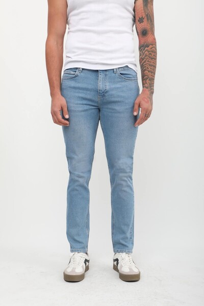 Bluewhite Ανδρικό τζιν παντελόνι με λεπτή εφαρμογή με χαμηλή μέση λεπτή εφαρμογή Skinny Leg Lycra ανοιχτό μπλε