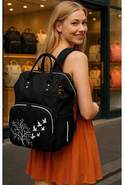 USF Bebek Bakım Çantası Lüx Anne Bebek Bakım Sırt Çantası (KUŞ) SİYAH