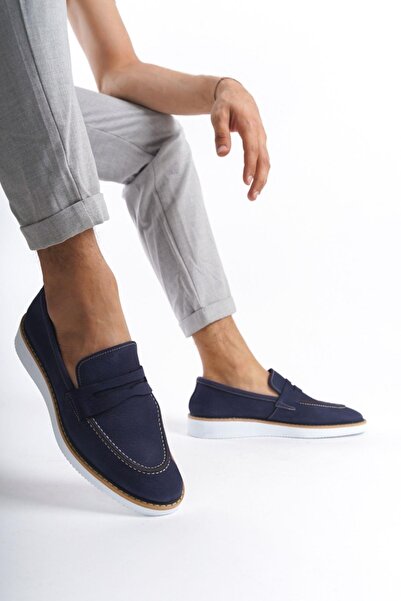 Mubiano Чоловічі лофери з натуральної шкіри, нубук, темно-сині - MBEYY2001-LCV