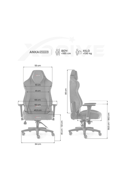 XDrive Anka Profesyonel Oyuncu Koltuğu Kumaş Gri