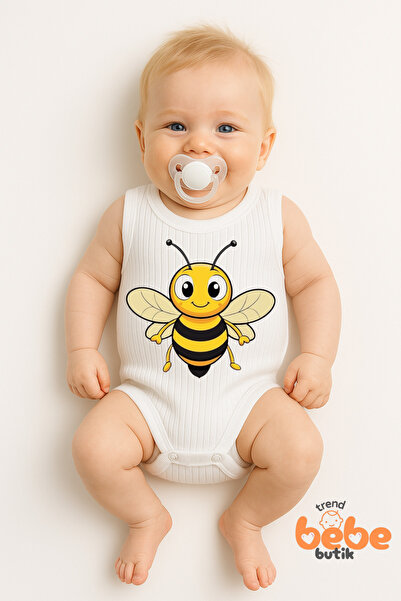 Trend Bebe Butik بدلة أطفال مطبوعة على شكل نحلة – قميص داخلي من القطن بنسبة 1...