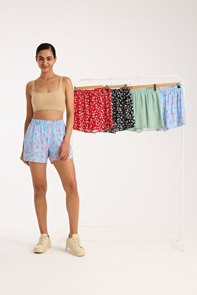 Moda ferfa 4-Piece Women's Viscose Floral Shorts 1 Piece of Every Color According to the Size You Choose