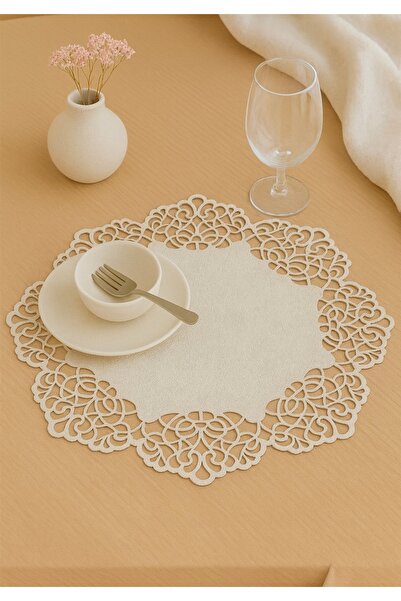 Ergüven Home Bej (KOYU KREM) Süet Kumaş Amerikan Servis Supla 35x35 Cm Yuvarlak 6'lı Set - Şık Ve Dayanıklı