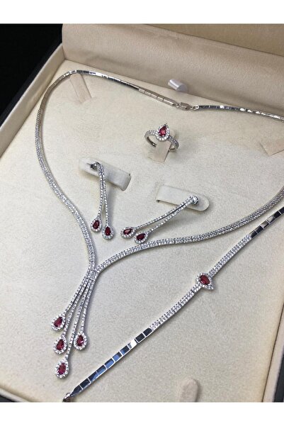 vogutima jewelery&silver by timuçin mavili Kadın Gümüş Set - Akis Kırmızı Zir...