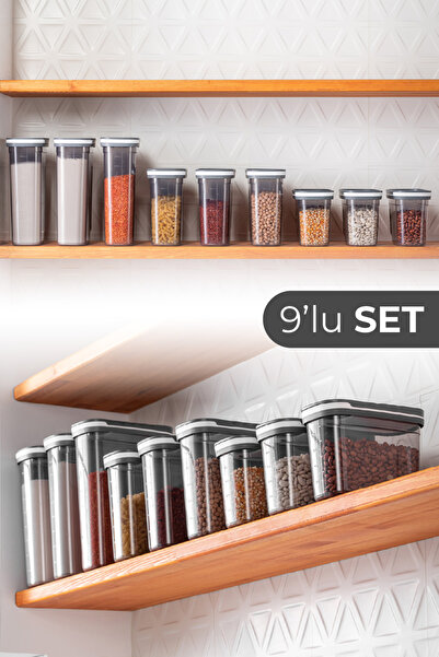Vienev Foly 9'lu Sürgülü Kapaklı Erzak Saklama Kabı 3x(2.7 Litre, 1.8 Litre, ...
