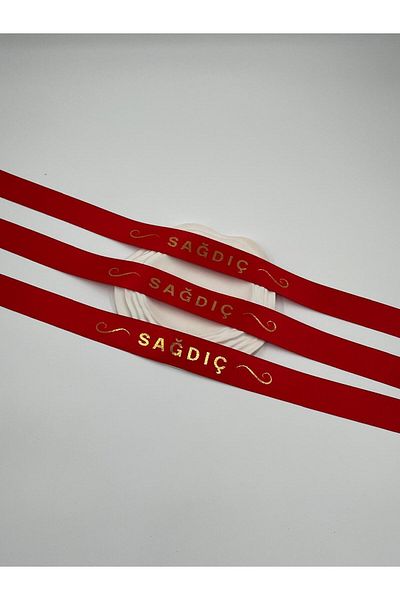 EvremStore Gold Groomsmen Ribbon on Red 3 Pieces