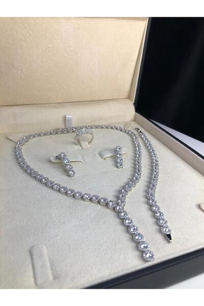 vogutima Kadın Gümüş Takı Seti - Yuvarlak Model Kolye, Bileklik, Yüzük, Küpe ...