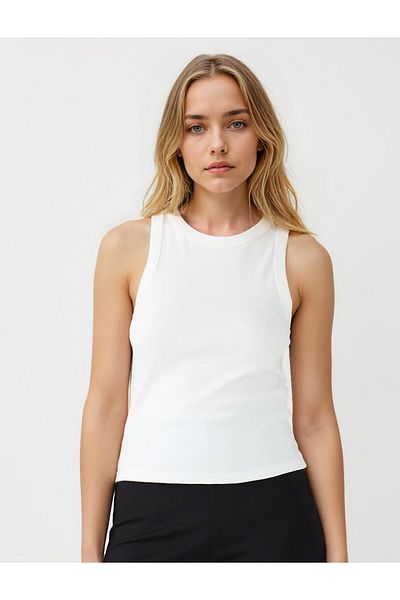 Jimmy Key White Round Neck Slim Fit Sleeveless Knitted Tank Top