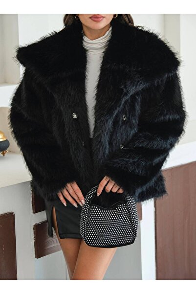 İLKCET MODA Palton de blană cu umeri de damă