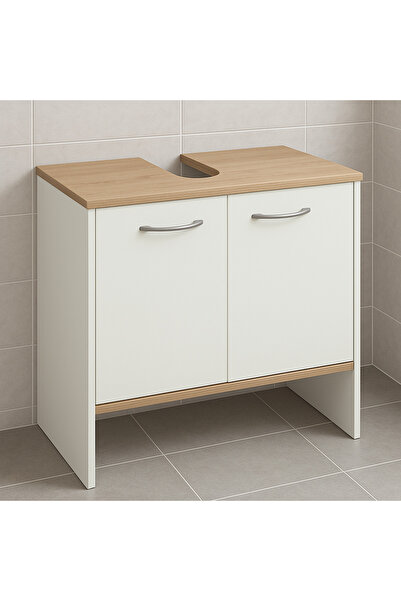 YURKUR MOBİLYA Modern Beyaz Çam Renk 50x35.lavabo Altı Banyo Dolabı