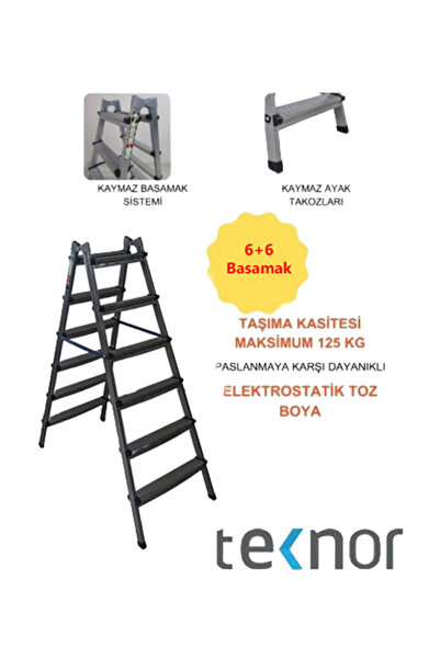 Genel Markalar Çift Taraflı Dayanıklı 6+6 Metal Basamaklı Merdiven