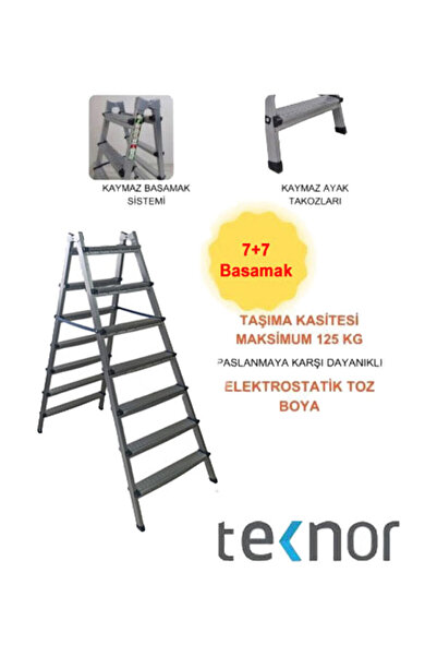 Teknor Çift Taraflı Dayanıklı 7+7 Metal Basamaklı Merdiven