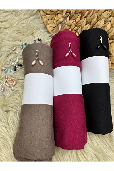 LA SEFA 3'lü Penye Düz Şal Bordo-Siyah-Açık kahverengi