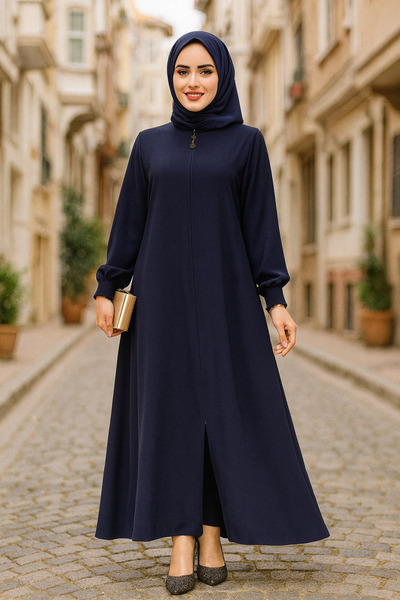Neva Style حجاب Ferace بسحاب باللون الأزرق الداكن - 45287L