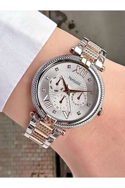 Ferrucci Rose Gold Quartz Wristwatch - Stylish Elegant Mesh Frame, Steel Cord Dial