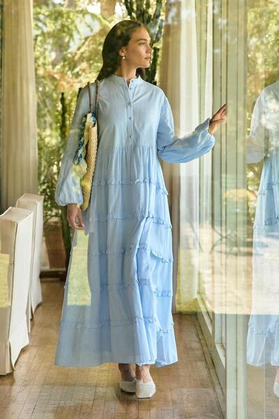 KADRİYE BAŞTÜRK Rochie lungă în straturi Azur Voile Baby Blue