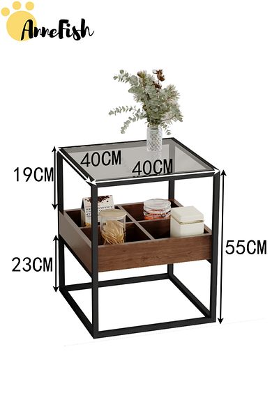 AnneFish 40*40*55cm Nightstand Coffee Table Tempered Glass Tabletop Table Sofa Side Service Bedside Table