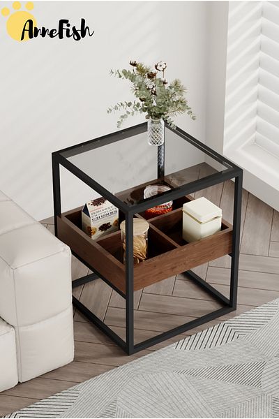 AnneFish 40*40*55cm Nightstand Coffee Table Tempered Glass Tabletop Table Sofa Side Service Bedside Table