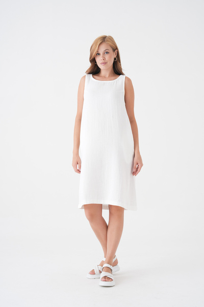 Butik %100 Pamuk Müslin Kumaş Sıfır Kol Kısa Elbise -mg003