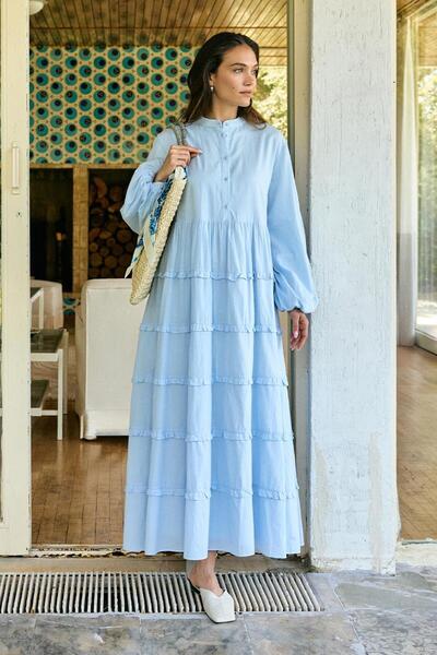 KADRİYE BAŞTÜRK Rochie lungă în straturi Azur Voile Baby Blue