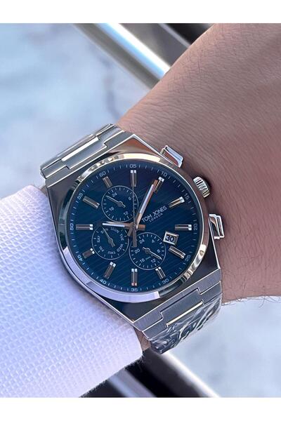 Tom Jones Navy Blue Tar Steel Cord 3 Atm Water Resistant 2 Years Guarantee Men's Wrist Watch Tje3.10011.4