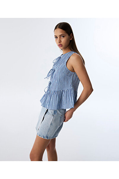 Twist ÇİZGİ DESEN PEPLUM BLUZ