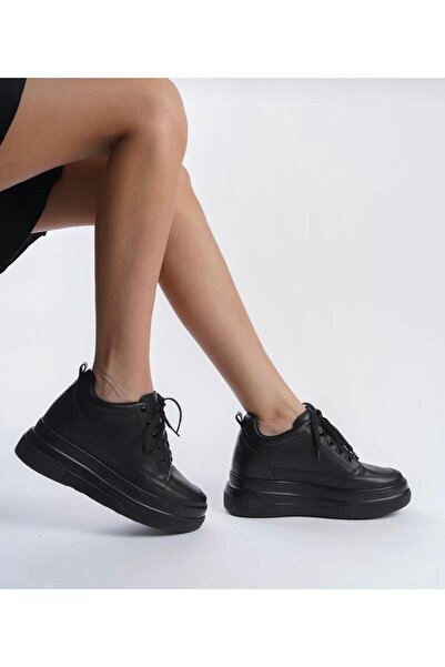 BENNU DERMO FASHİON WOMEN'S BLACK SPORTS SHOES SNEAKER WITH Hidden Heels