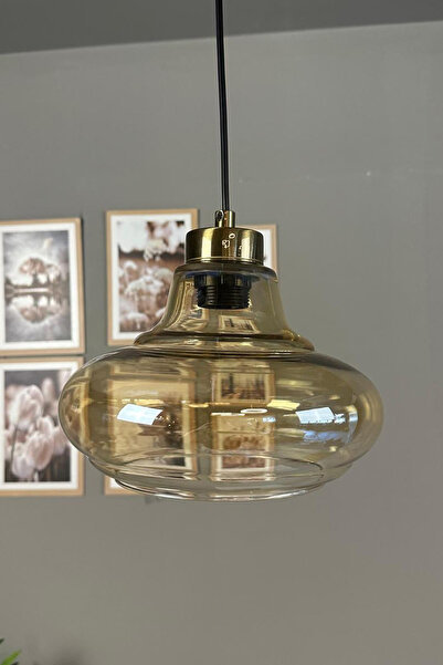 Bamyum Lumsa Cam Bal Rengi Tekli Avize Küçük Plafonyer Başlık Retro Sarkıt Lamba Salon Aydınlatma