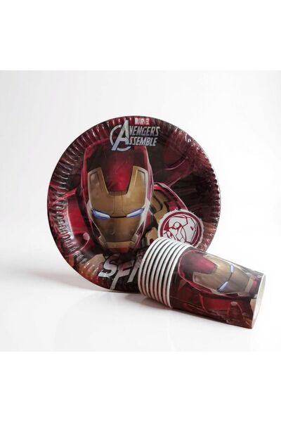 Cadde Süs İron Man Temalı Tabak Bardak 8’li Set