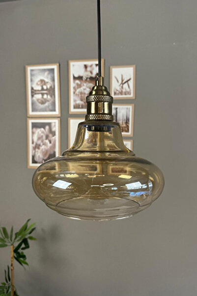 Bamyum Lumsa Cam Bal Rengi Tekli Avize Eskitme Tokmak Başlık Retro Sarkıt Lamba Salon Aydınlatma