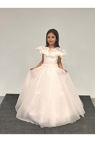 NIGHT SEARCHER Kız Çocuk Kasnaklı Kabarık Yakası Farbalı Abiye 2-11 Yaş