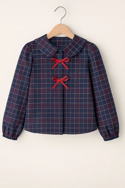 Angel&Co. Girls Clothing Girl's Navy Blue Pleated Loose Trousers and Checkered Navy Blue Shirt Set