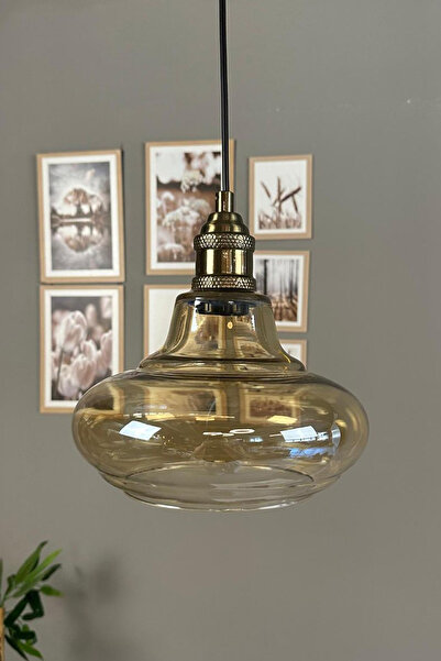 Bamyum Lumsa Cam Bal Rengi Tekli Avize Eskitme Tokmak Başlık Retro Sarkıt Lamba Salon Aydınlatma